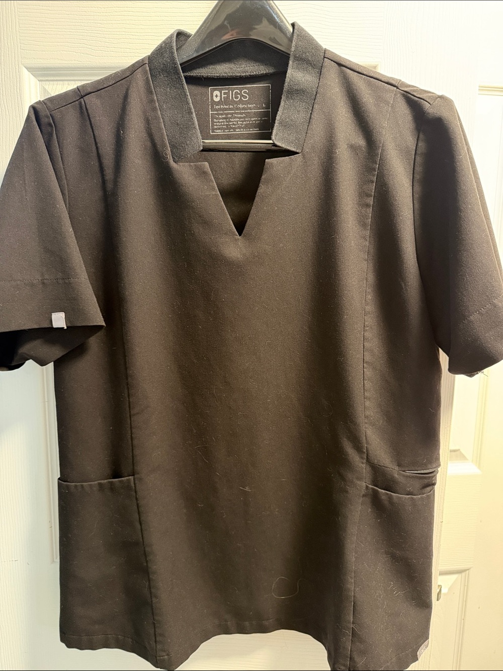 Figs Black Short Sleeve Medical Top with Notch Neck